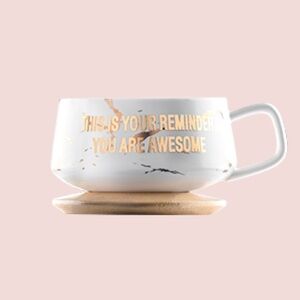 Amazon White awesome Mug with Gold Accents and matching spoon